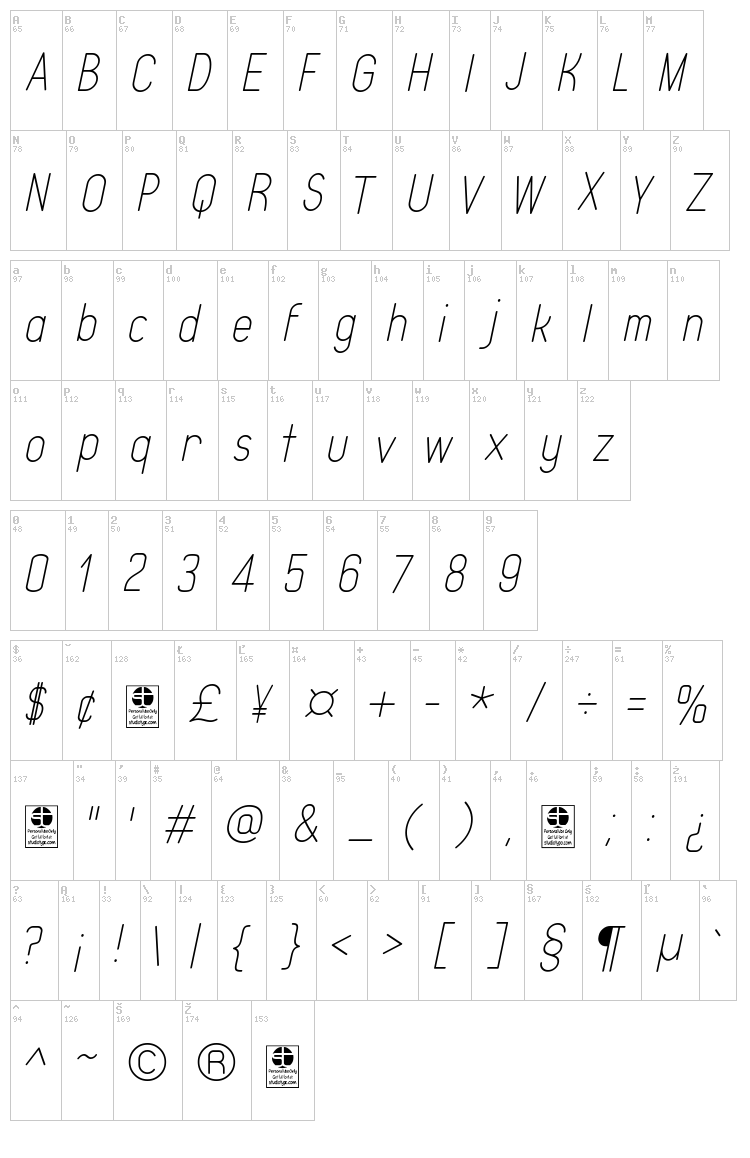 Typo Quik font map